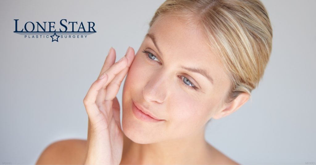 Woman showing Morpheus8 treatment results (model)