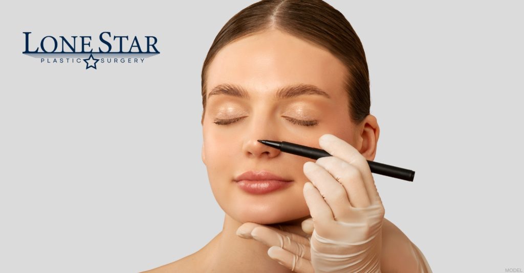 Teen patient being marked for rhinoplasty surgery (model)