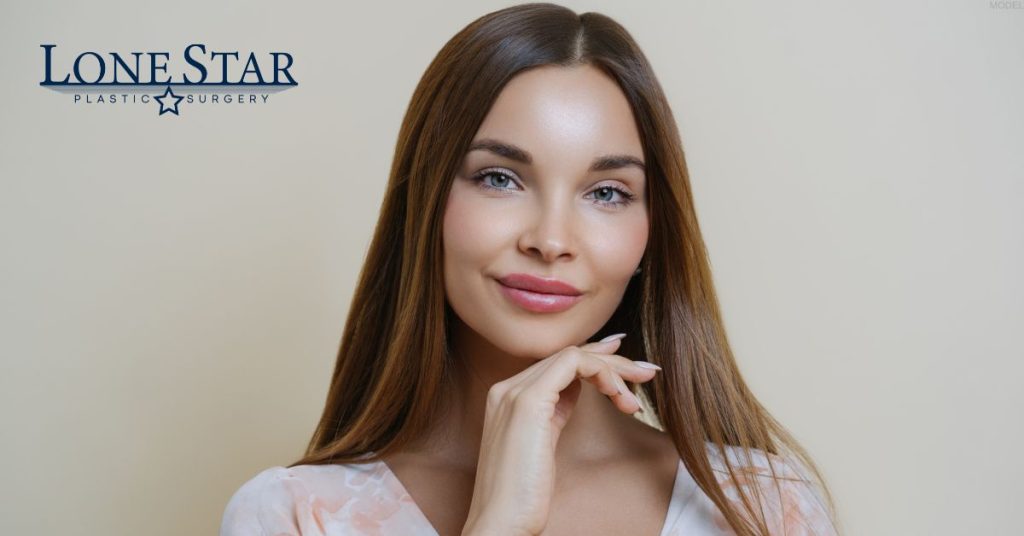 Woman showing off her jawline (model)