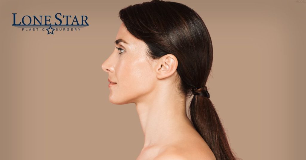 Woman's side profile after rhinoplasty (model)