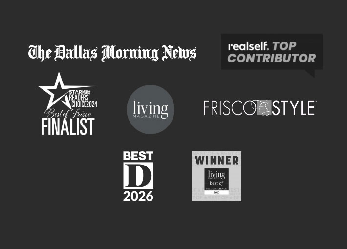 Living Magazine Best of Readers Choice 2022, Best Doctor 2026, The Dallas Morning News, Frisco Style Magazine, Living Magazine, and RealSelf Top Contributor, Star Local Media Readers' Choice 2024 - Best of Frisco Finalist.