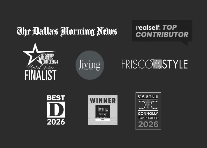 Living Magazine Best of Readers Choice 2022, Best Doctor 2026, The Dallas Morning News, Frisco Style Magazine, Living Magazine, and RealSelf Top Contributor, Star Local Media Readers' Choice 2024 - Best of Frisco Finalist.