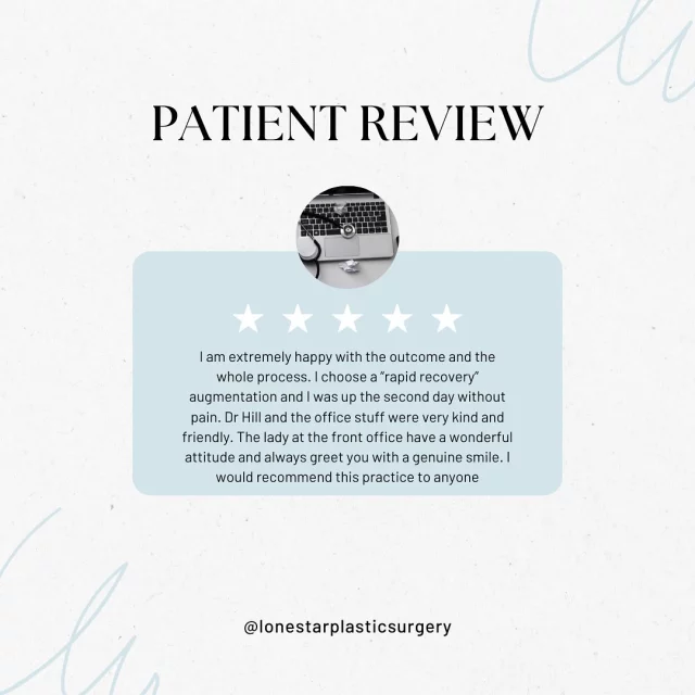 ⭐️⭐️⭐️⭐️⭐️
Another happy Rapid Recovery Breast Augmentation patient!
We love hearing stories like this, not only about the beautiful results but also about the experience from start to finish.
Shoutout to Amber at our front desk for making every visit welcoming and seamless 💕
Experience the difference of care, comfort, and expertise with Dr. Sean Hill.
✨Schedule your consultation today!✨
#LoneStarPlasticSurgery #RapidRecoveryBreastAugmentation #DrSeanHill #FriscoPlasticSurgeon #FiveStarExperience