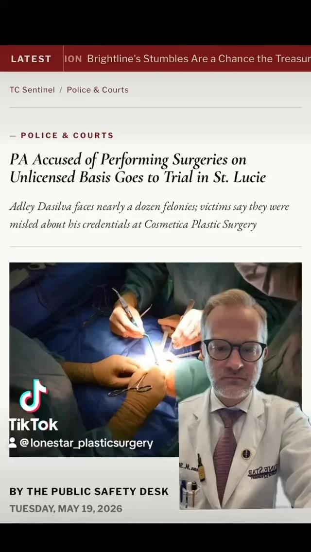 A recent case out of Florida serves as an important reminder: who performs your surgery matters.

According to reports, a physician assistant was accused of performing cosmetic procedures beyond the scope of their license, leading to serious complications and criminal charges. Patients trusted they were receiving care from appropriately trained and credentialed providers. Unfortunately, that wasn’t the case. (https://www.wflx.com)

Before any cosmetic procedure, take a few minutes to verify your surgeon’s credentials. Ask if they are certified by the American Board of Plastic Surgery, where your procedure will be performed, and who will actually be doing the surgery.

Cosmetic surgery can be life-changing when performed safely. Never let price, social media, or marketing outweigh qualifications and experience.

Your safety should always come first.

#PatientSafety #BoardCertifiedPlasticSurgeon #PlasticSurgerySafety #KnowYourSurgeon #CosmeticSurgery AmericanBoardOfPlasticSurgery DrSeanHill LoneStarPlasticSurgery
